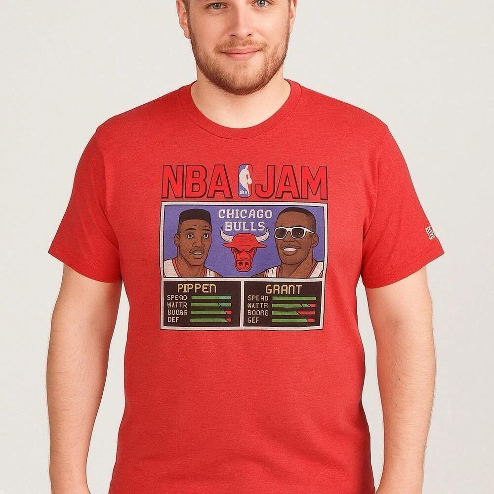 Homage Jam Chicago Bulls Pippen Grant T-Shirt Red Arcade Style